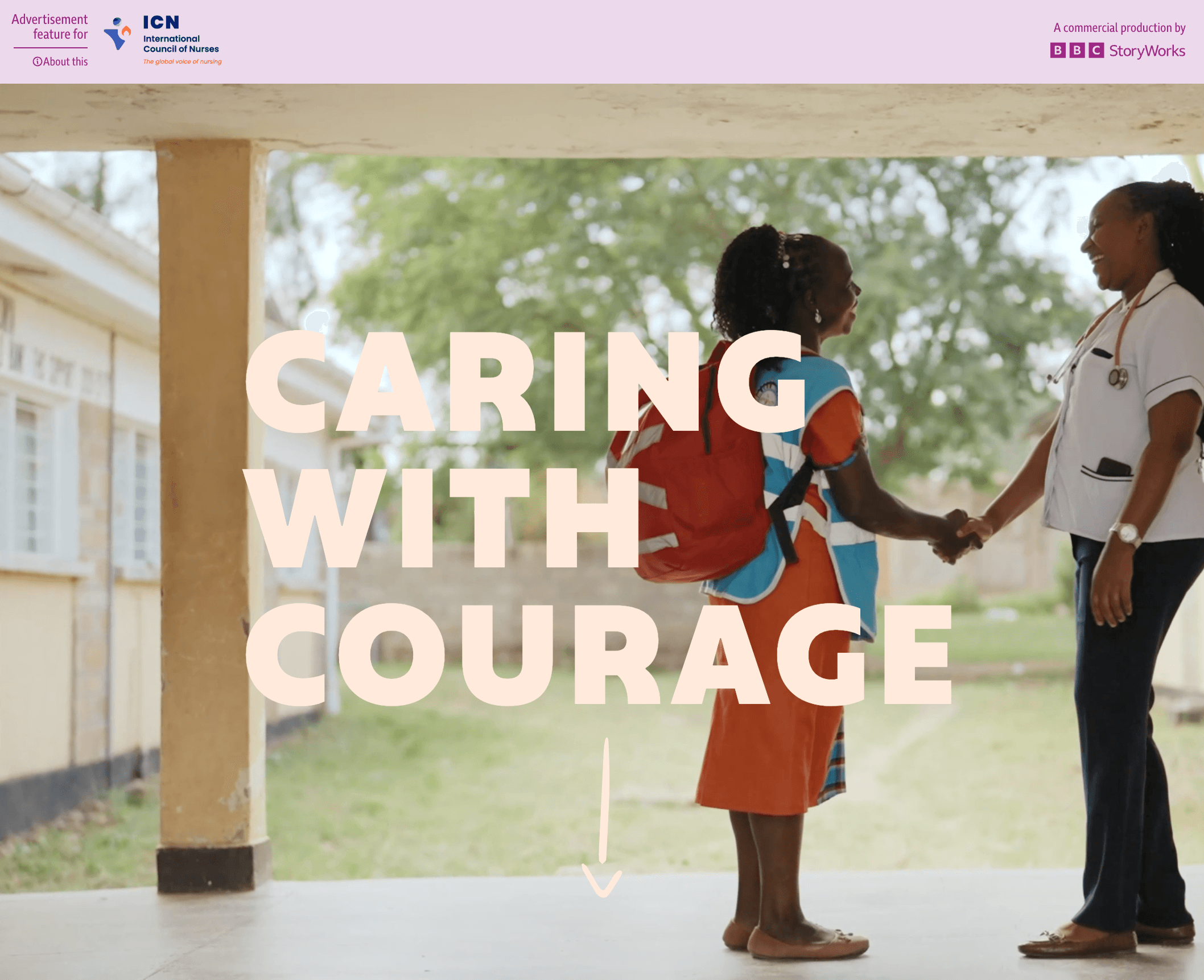 Caring with Courage hero page with powerful nurse imagery