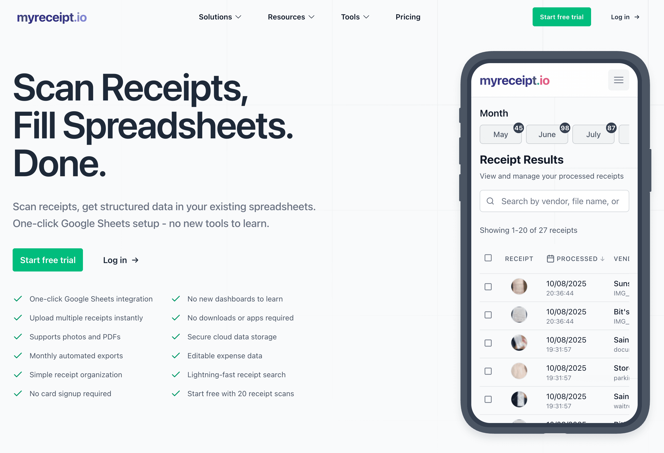 MyReceipt.io landing page