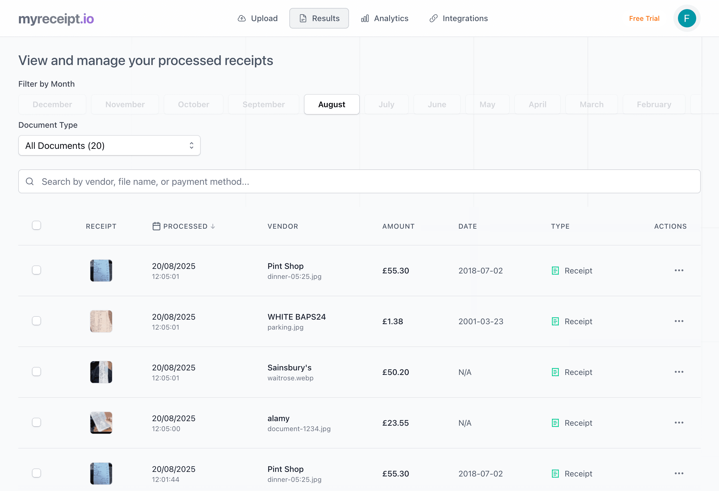 MyReceipt.io login screen